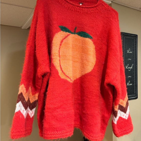 Free People Red Sweater with Peach Motif - Picture 6 of 6